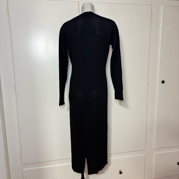 Vintage 90s 395 Sutter Black Wool Rayon Long Black Button Up Duster Cardigan - Picture 4 of 6